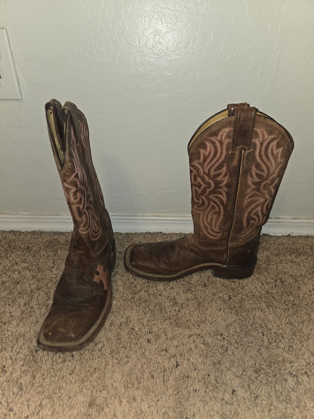 Tony Lama Brown Leather Western Embroidered Cowboy Boots